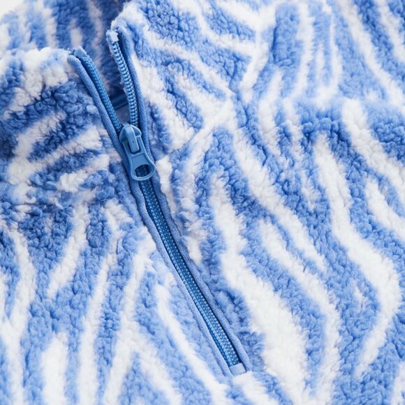 NEW H&M Zebra Fleece top Baby Blue Pockets! Half Zip Warm & Toasty XL So Cute - Picture 5 of 7